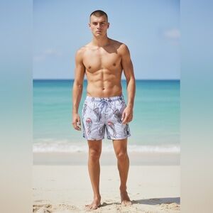 NWT Psycho Tuna Men’s Purple Tropical Jellyfish Print Swim Shorts - Size XL